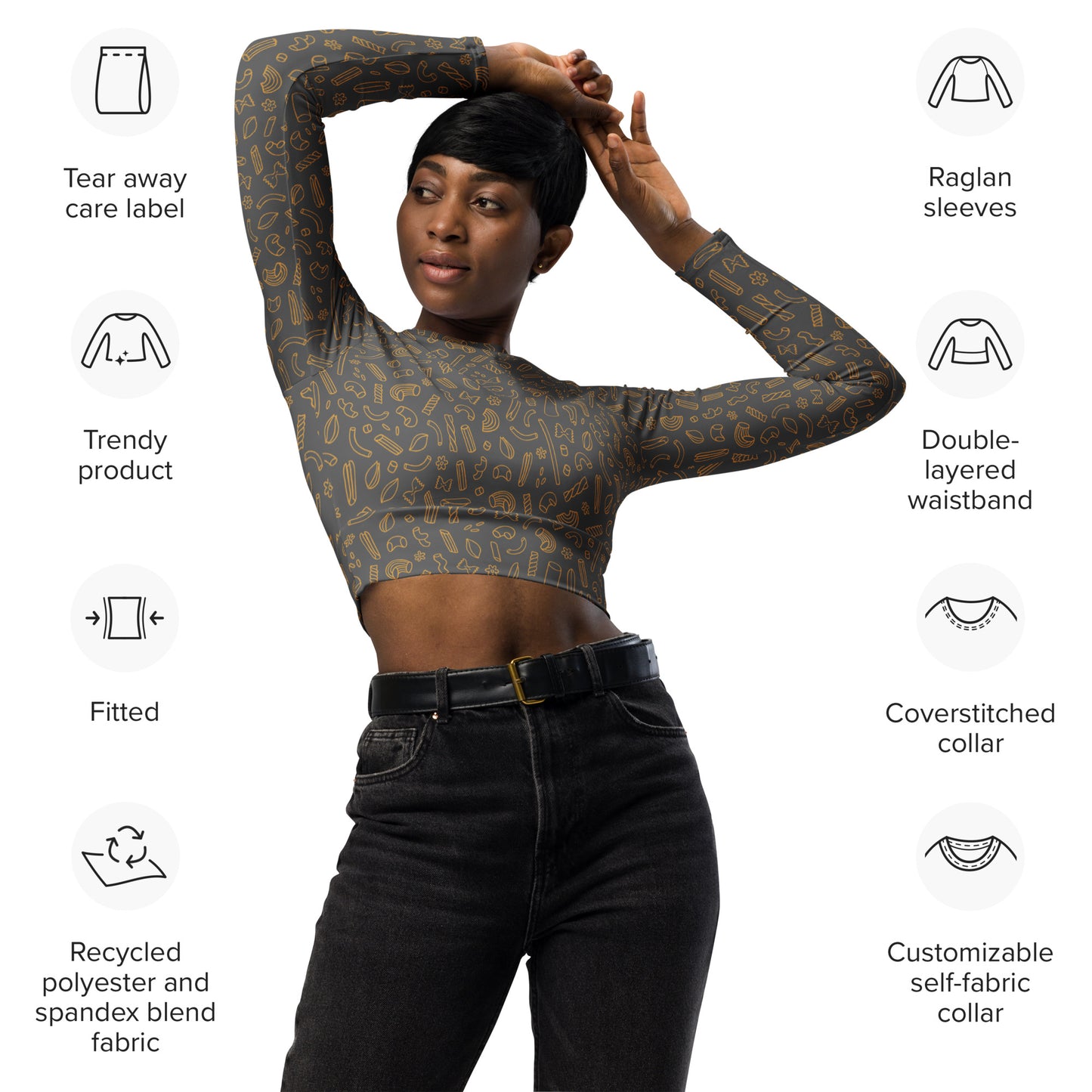 Noodle Recycled long-sleeve crop top Grey